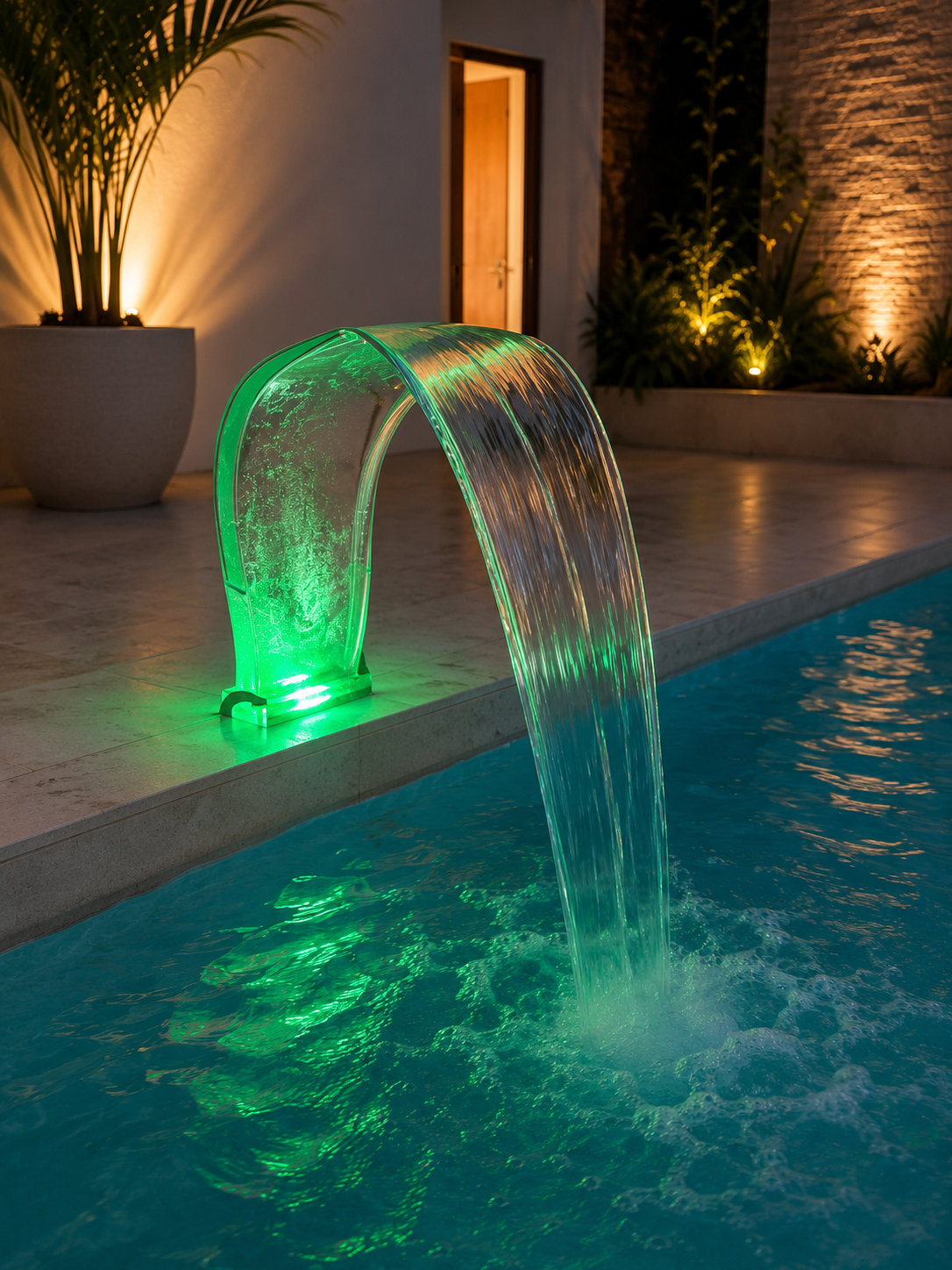 Cascata Piscina Transparente Com Led Efeito Champanhe
